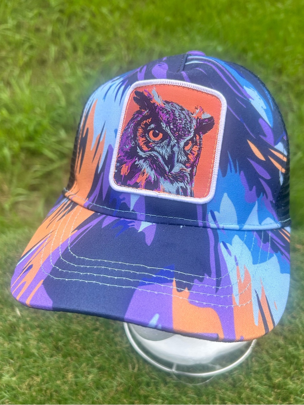 Owl,GB Style Trucker Snapback Hat,Tan & Orange